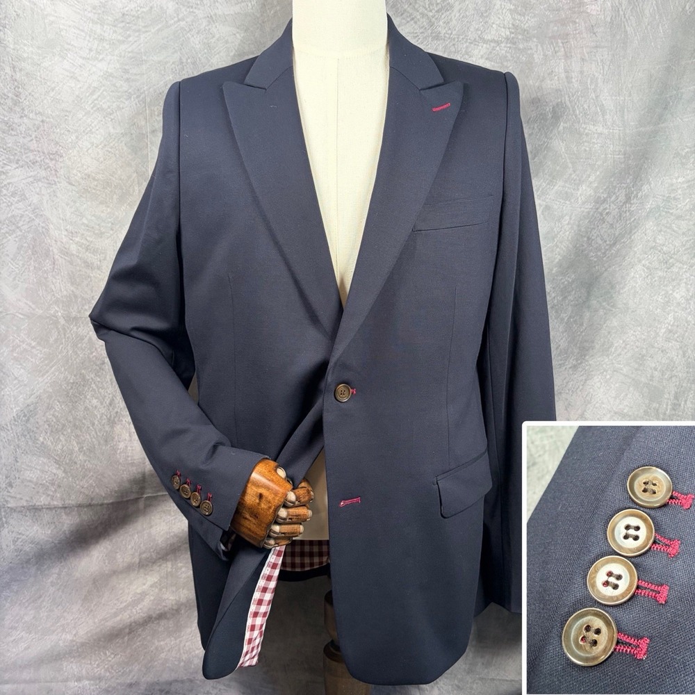State & Liberty Blazer Sport Coat Mens Navy Stretch Athletic Blazer Surgeon Cuff